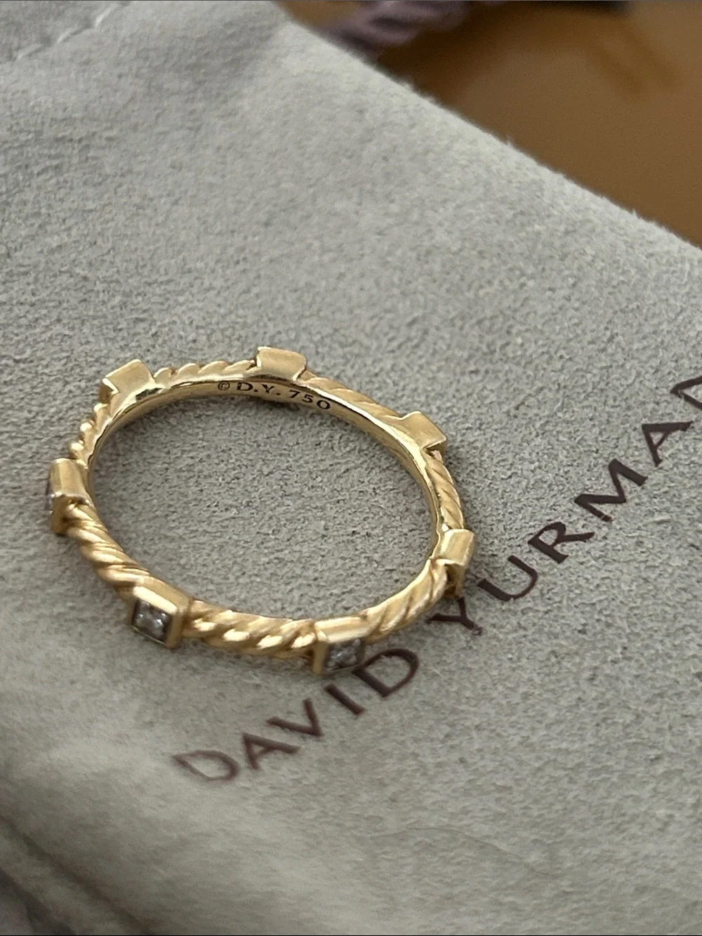 David Yurman Yellow Gold Rope Ring with Diamond Accents